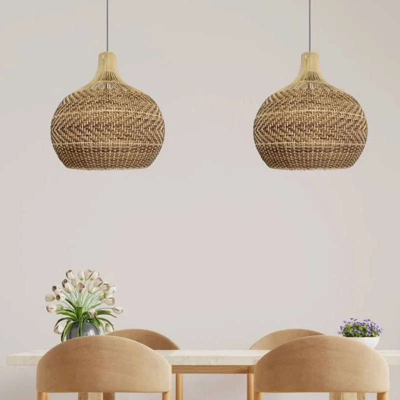 Brown Rustic Handwoven Rattan Pendant Light Lampshade For Living Room-labpiecesign