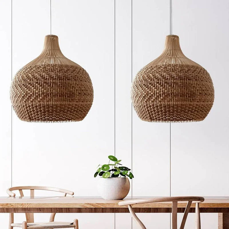 Brown Rustic Handwoven Rattan Pendant Light Lampshade For Living Room ...