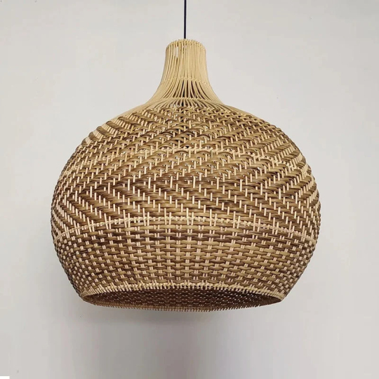 Brown Rustic Handwoven Rattan Pendant Light Lampshade For Living Room 