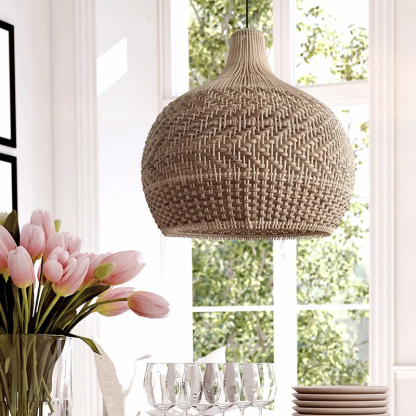 Brown Rustic Handwoven Rattan Pendant Light Lampshade For Living Room-labpiecesign