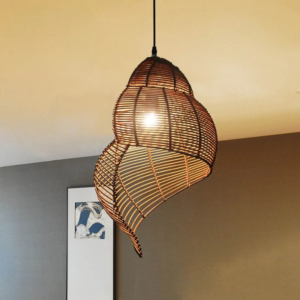 Handmade Conch Wicker Rattan Lamp Bamboo Pendant Light