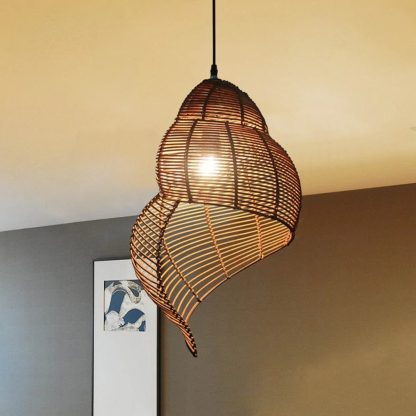 Retro Rattan Wave Shade Pendant Light Wicker Lampshade-labpiecesign