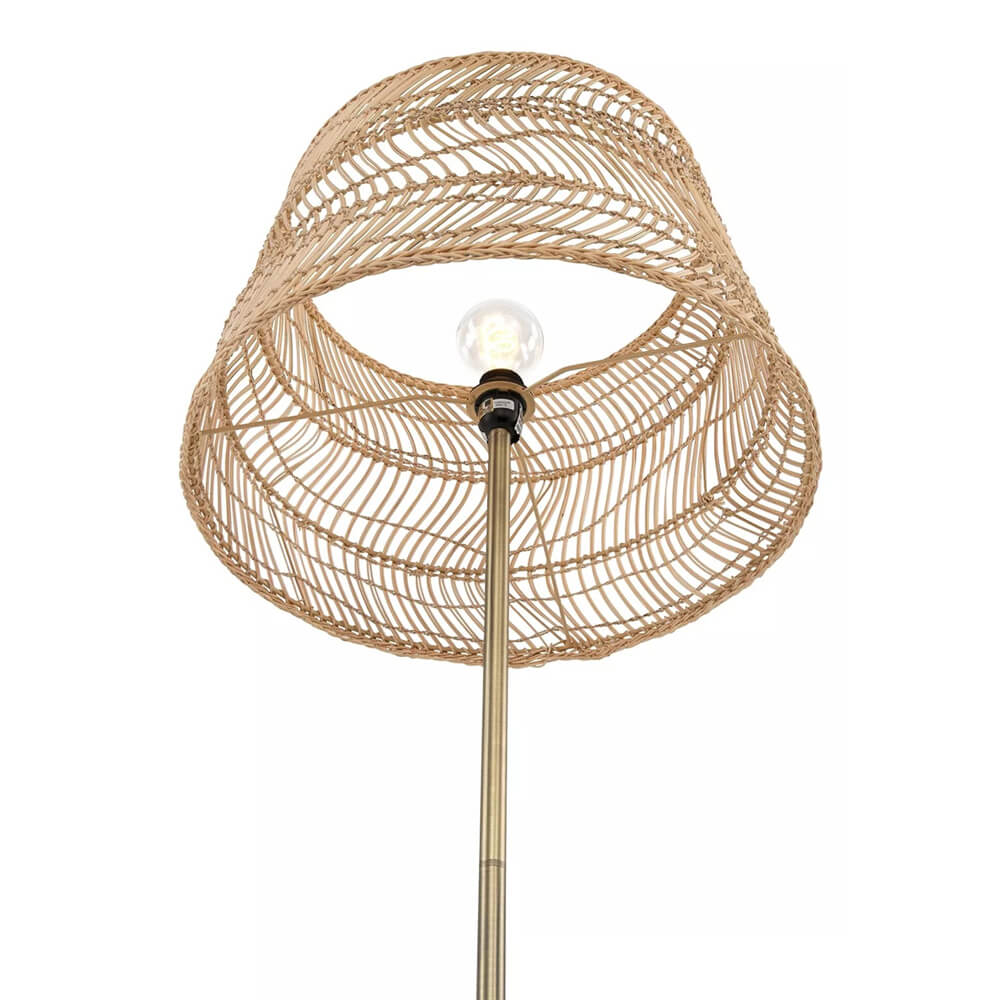 Luhu Open Weave Cane Rib Floor Lamp - Natural Shade with Brass Colored Stand