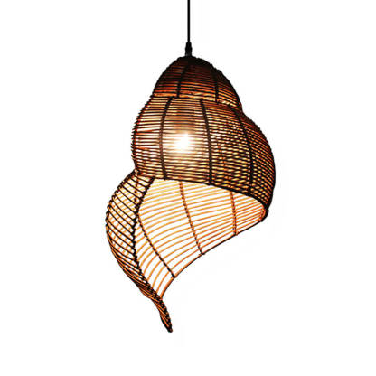 Retro Rattan Wave Shade Pendant Light Wicker Lampshade-labpiecesign