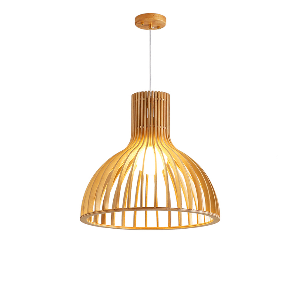 Wooden Pendant Light Minimalist Bedside Hanging Lampshades Hand Woven Lamp