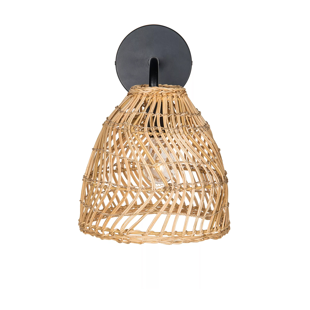 Luhu Open Weave Cane Rib Bell Sconce Wall Lamp Natural