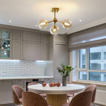 Modern Brass Bubble Pendant Light Metal Round 3/5 Heads Ceiling Light Fixture-labpiecesign