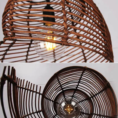Retro Rattan Wave Shade Pendant Light Wicker Lampshade-labpiecesign