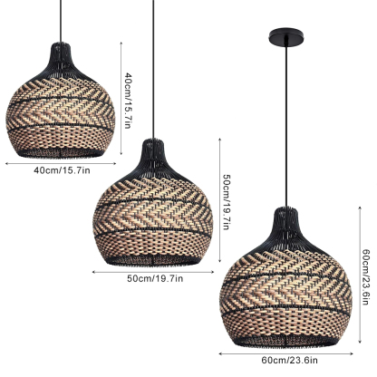 Minimalism Black and Neutral Tone Rattan Ceiling Light Fixture Woven Pendant Lampshade-labpiecesign