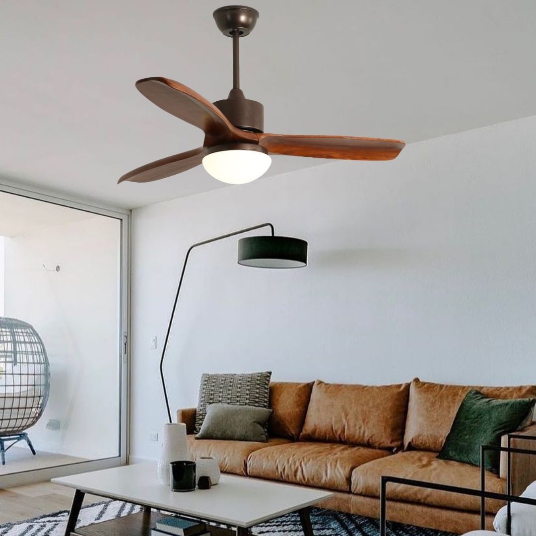 Nordic Remote Control Solid Wood LED Ceiling Fan