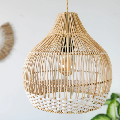 Vintage Handmade Bamboo White Thread Rattan Pendant Lamp Shade For Dining room-labpiecesign