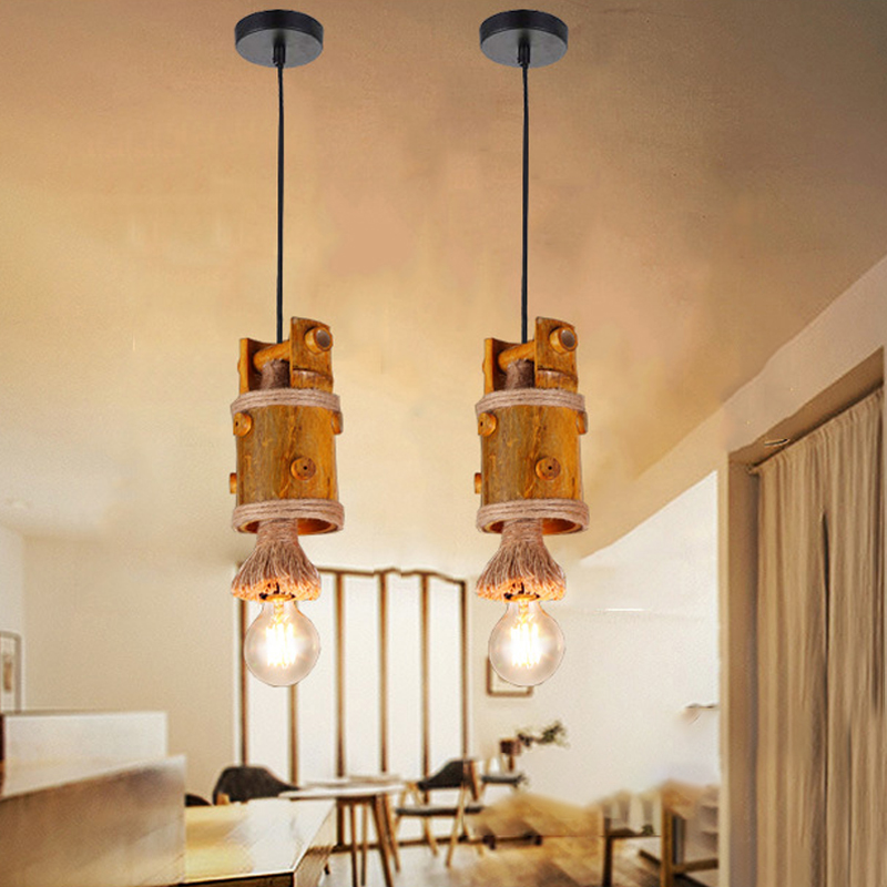 Bamboo chandelier 3 light retro industrial style pendant lighting shade