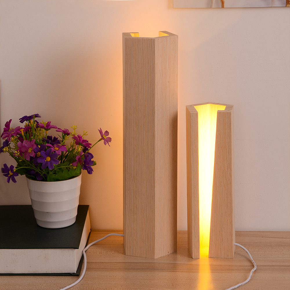 Wood Pentagonal Led Table Lamp With USB