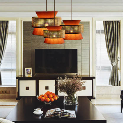 Home Decor Creative Orange Retro Rattan Pendant Light-labpiecesign