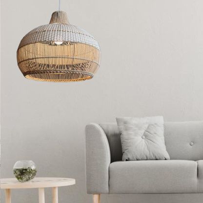 Handwoven Rattan Kitchen Island White Pendant Lighting Wicker Lamp Shade-labpiecesign