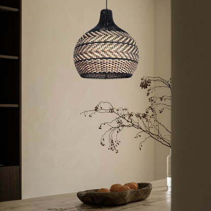 Minimalism Black and Neutral Tone Rattan Ceiling Light Fixture Woven Pendant Lampshade-labpiecesign