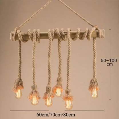 Industrial Vintage Island Pendant Light with Rope Wood Decoration-labpiecesign