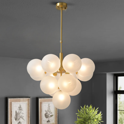 Nordic Luxury Glass Bubble Chandelier Simple High-end Copper Metal Pendant Light-labpiecesign