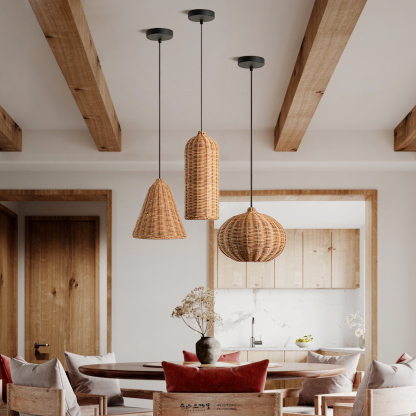 Japanese Rattan Dining Room Wabi-sabi Ratten Home Decor Pendant Light-labpiecesign