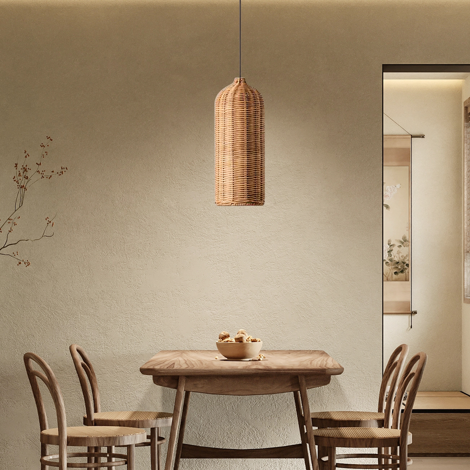Japanese Rattan Dining Room Wabi-sabi Ratten Home Decor Pendant Light