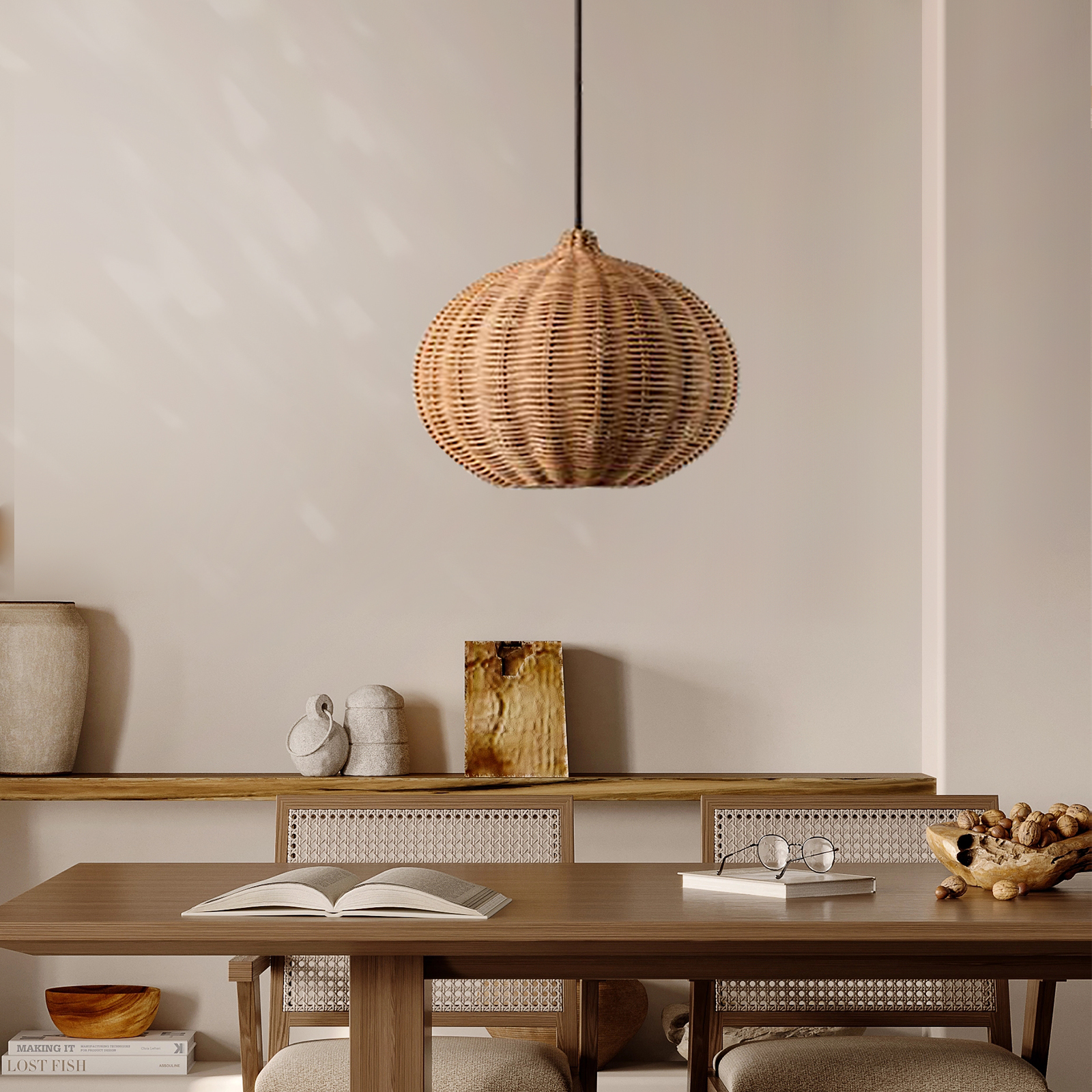 Japanese Rattan Dining Room Wabi-sabi Ratten Home Decor Pendant Light-labpiecesign