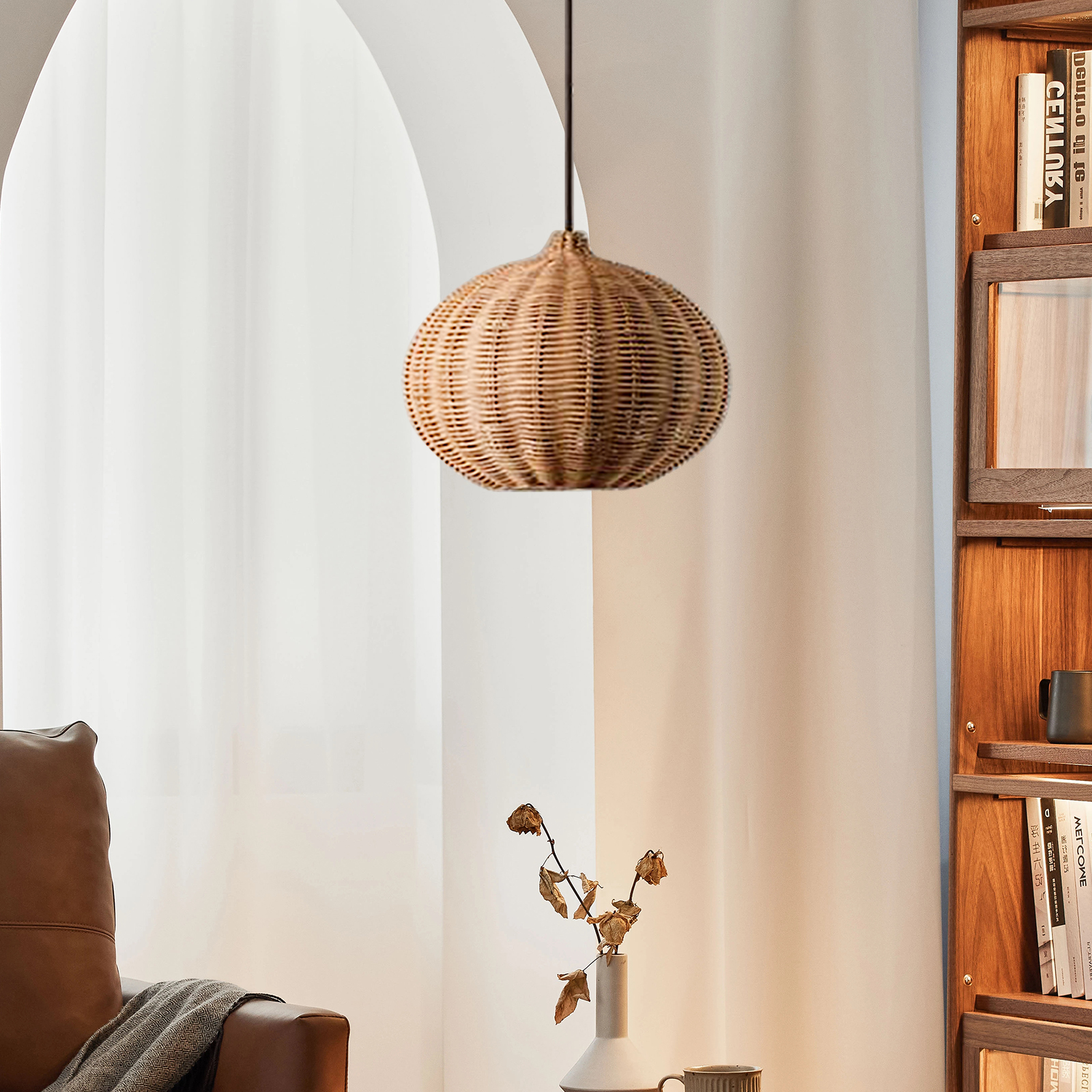 Japanese Rattan Dining Room Wabi-sabi Ratten Home Decor Pendant Light-labpiecesign