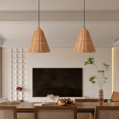 Japanese Rattan Dining Room Wabi-sabi Ratten Home Decor Pendant Light-labpiecesign