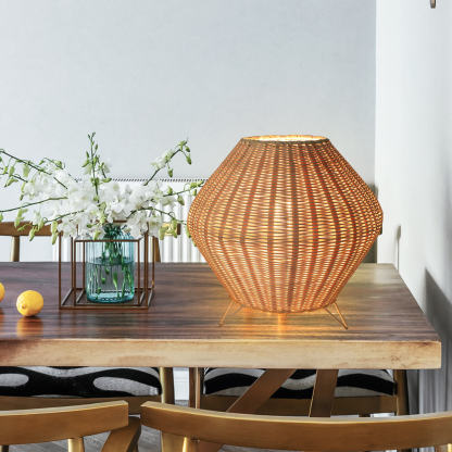 Rattan Weaving Table Lamp Eye-Caring Handmade Reading Light Decoration-labpiecesign