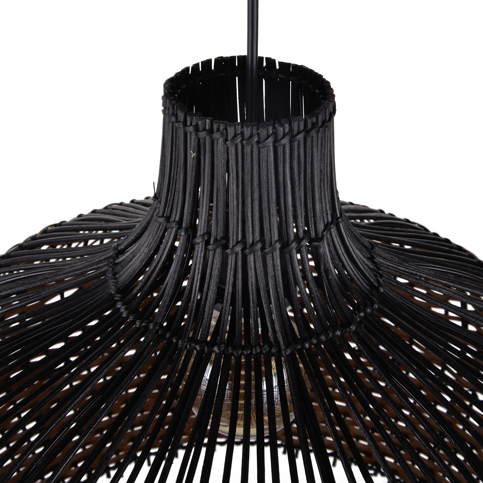 Dark Color Black Brown Stripes Rattan Pendant Shade Hardwired Light Fixture