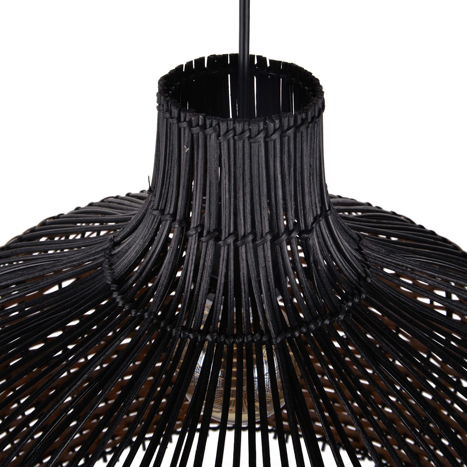 Dark Color Black Brown Stripes Rattan Pendant Shade Hardwired Light Fixture-labpiecesign