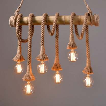 Industrial Vintage Island Pendant Light with Rope Wood Decoration-labpiecesign