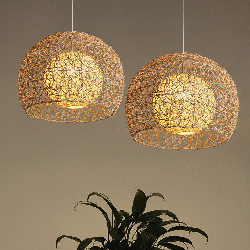 Rattan Pendant Light Woven Round Hemp Hanging Lamp