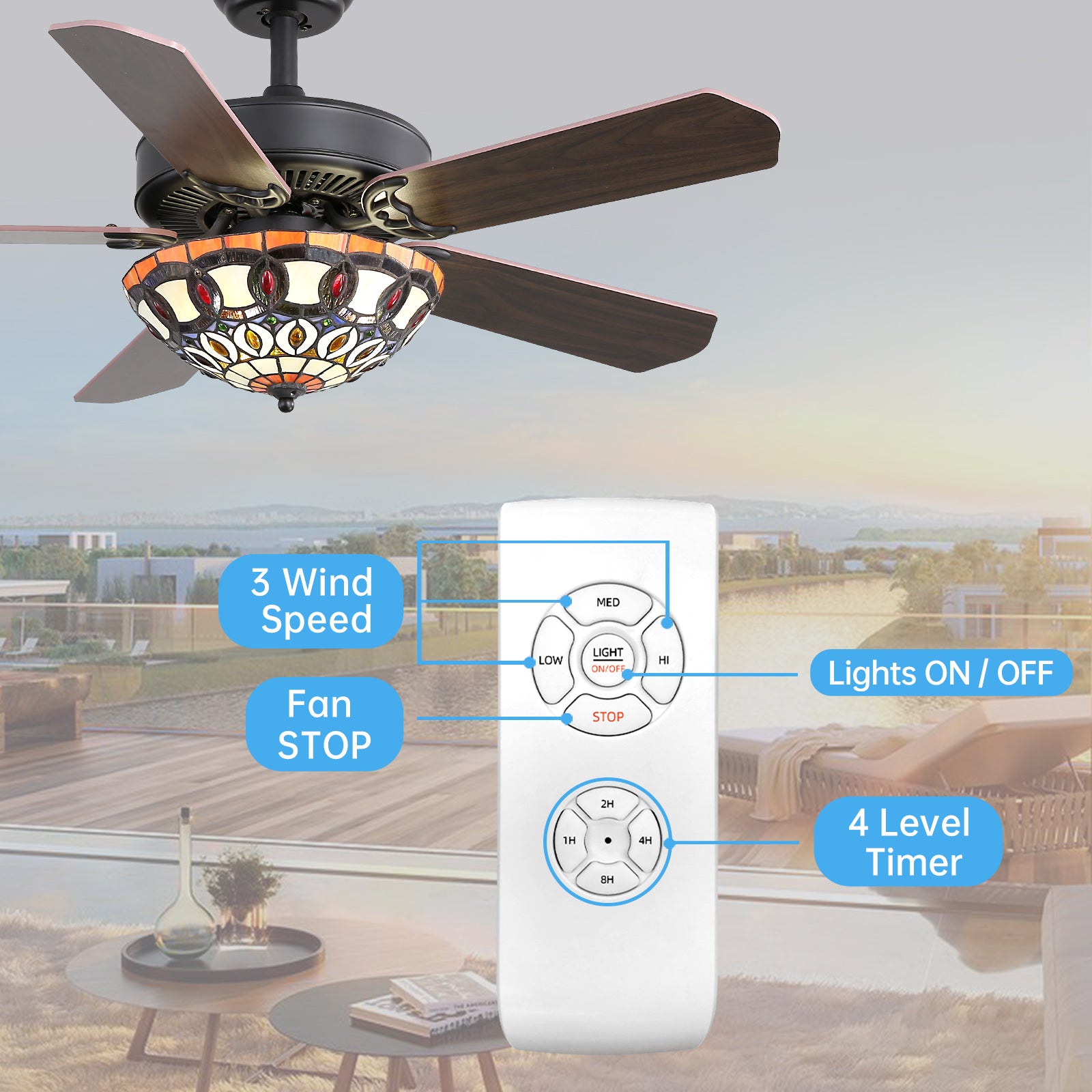  42 Inch 5 Blade Glass Shade Ceiling Fan With AC Motor