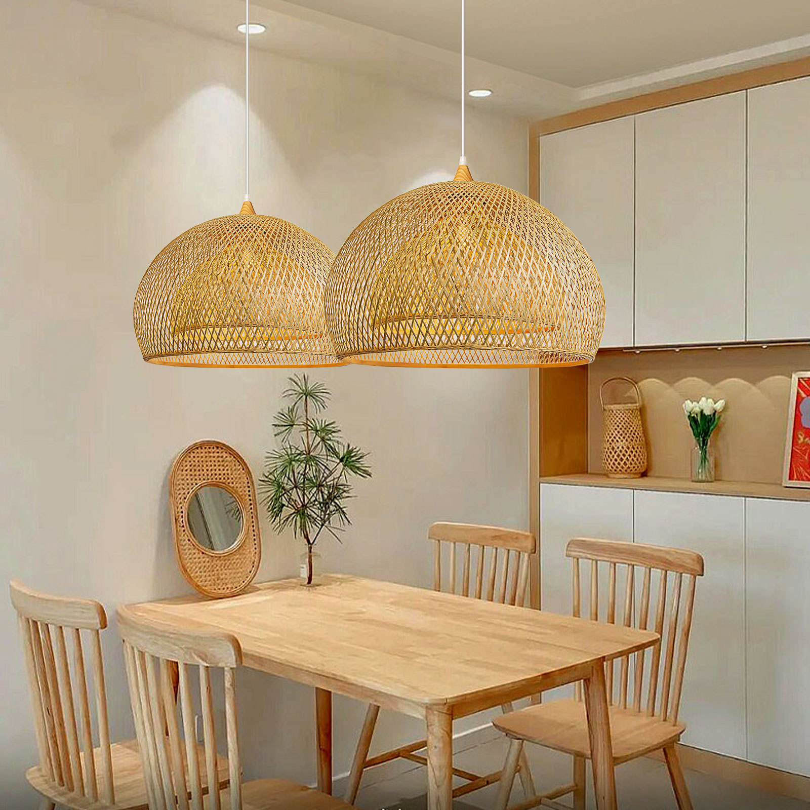 Asian Decor Bamboo Handmade Woven Hanging Lights Pendant Lamp-labpiecesign