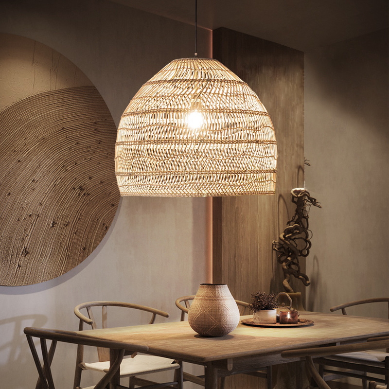 Natural Basket Rattan Woven Pendant Light Boho Design Hanging Lamp