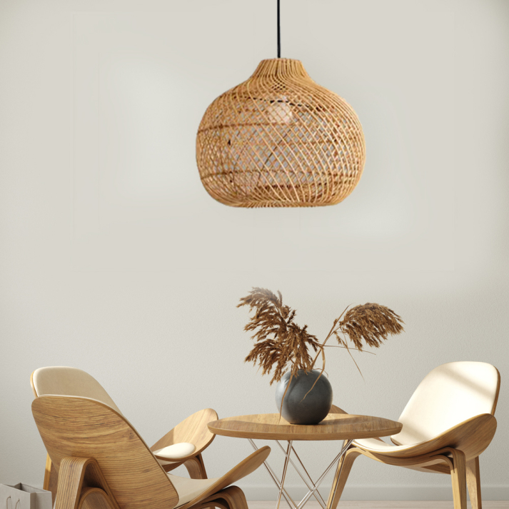 Boho Pendant Light Handmade Wicker Rattan Lampshade -labpiecesign