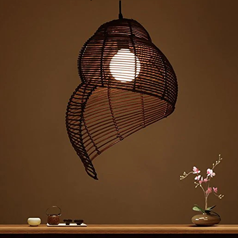 Handmade Conch Wicker Rattan Lamp Bamboo Pendant Light