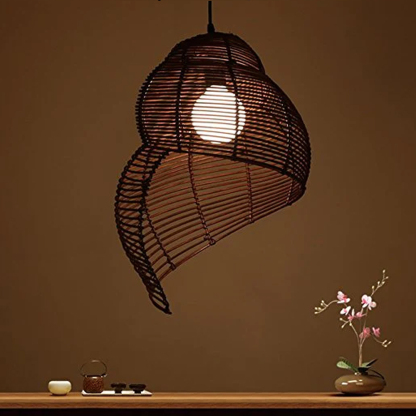 Retro Rattan Wave Shade Pendant Light Wicker Lampshade-labpiecesign