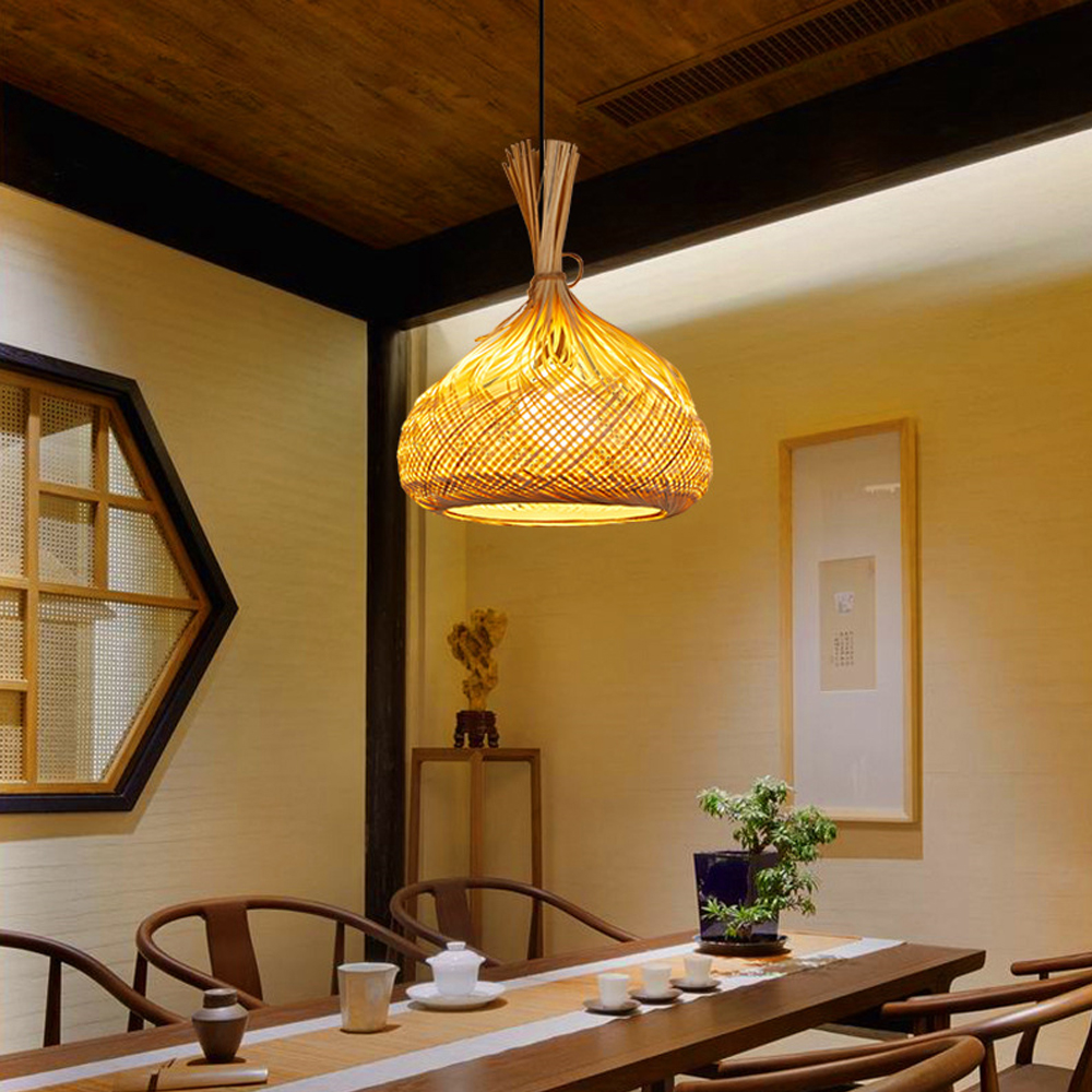 Japanese Bamboo Pendant Lamp Hand Woven Wicker Light Fixture