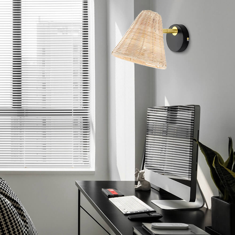 Nordic Rattan Wall Lamp Plug In Wall Lights Wicker Lampshade
