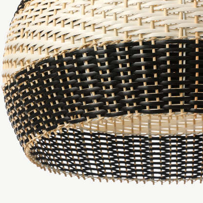 Black White Stripes Rattan Pendant Shade Hardwired Light Fixture-labpiecesign