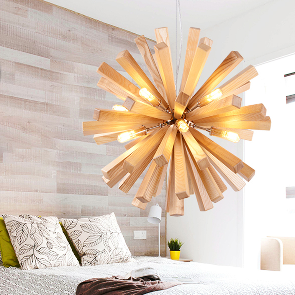 Nordic Creative Wooden Chandelier Flower-Shaped Dandelion Pendants Lights-labpiecesign