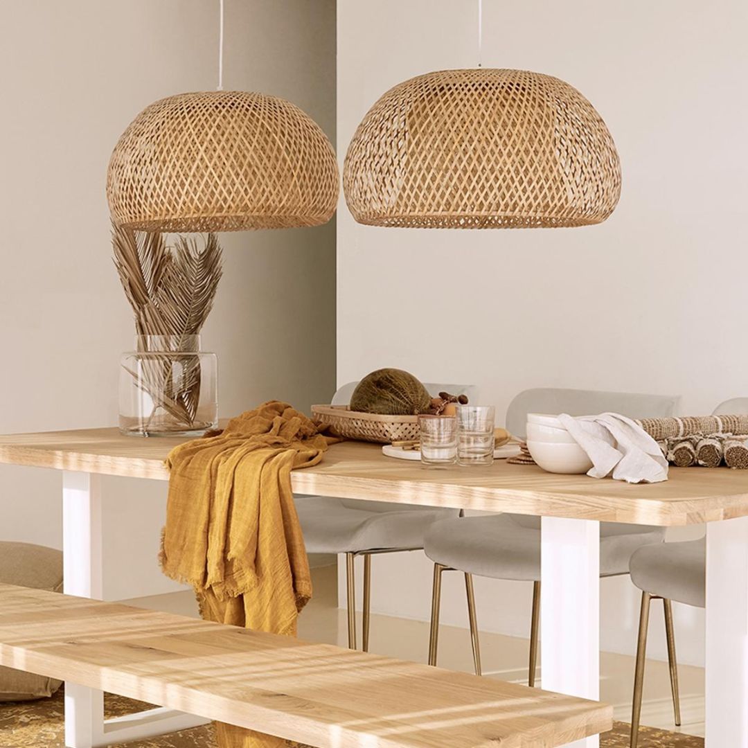 Creative Kitchen Island Light Handmade Boho Bamboo Pendant Lamp Shade