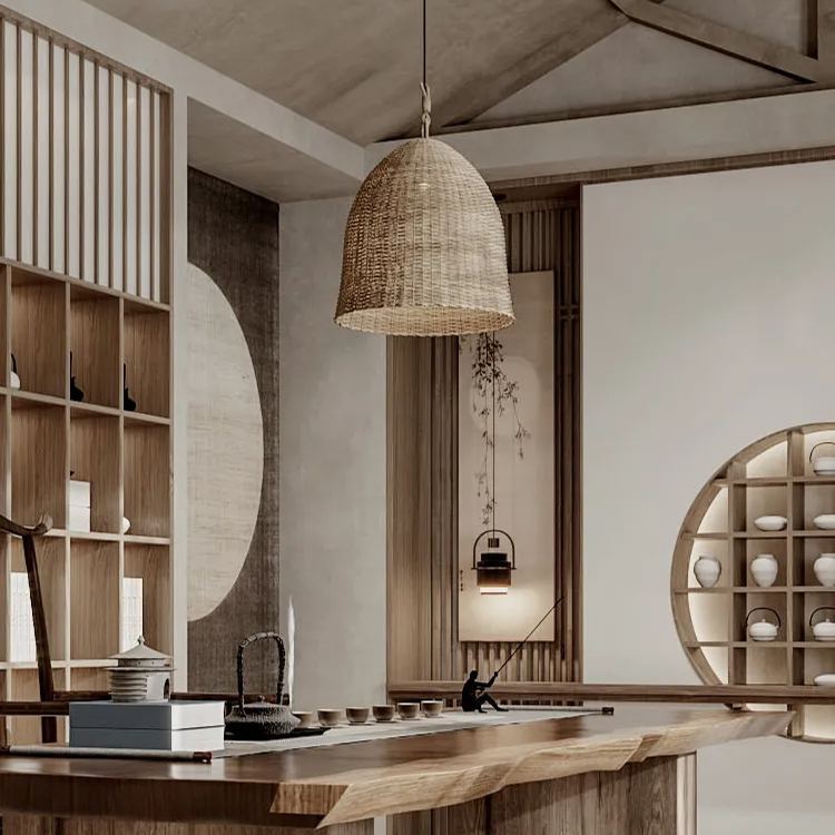 Wabi Sabi style Japanese  bar table lamp retro chandelier for livingroom