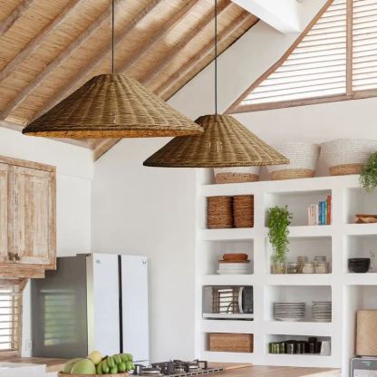 Retro Woven Rattan Cone Umbrella Rattan Pendant Light-labpiecesign