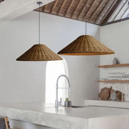Retro Woven Rattan Cone Umbrella Rattan Pendant Light-labpiecesign