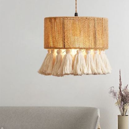 Bohemian tassel handmade hemp rope pendant light-labpiecesign