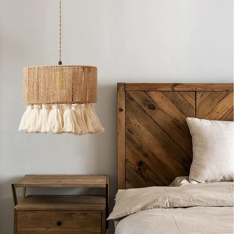 Bohemian tassel handmade hemp rope bedside pendant light