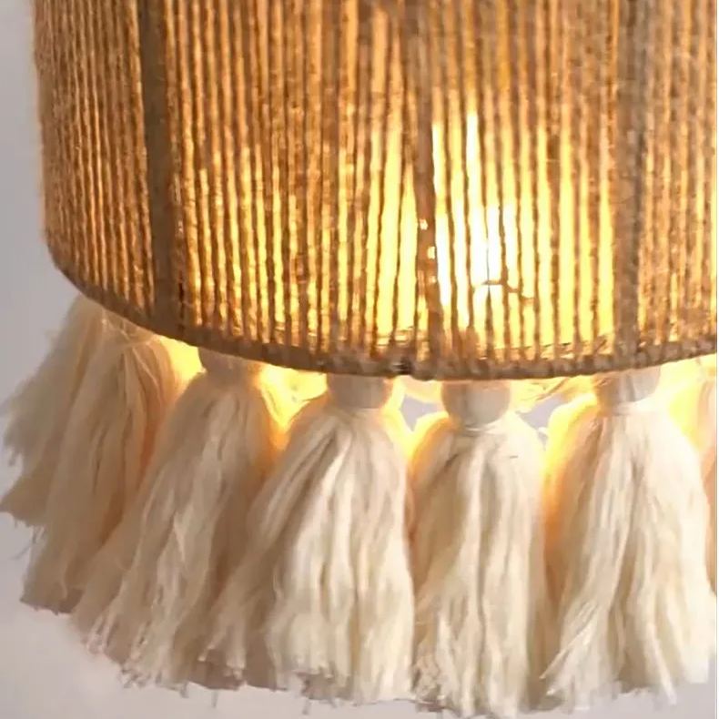 Bohemian tassel handmade hemp rope bedside pendant light