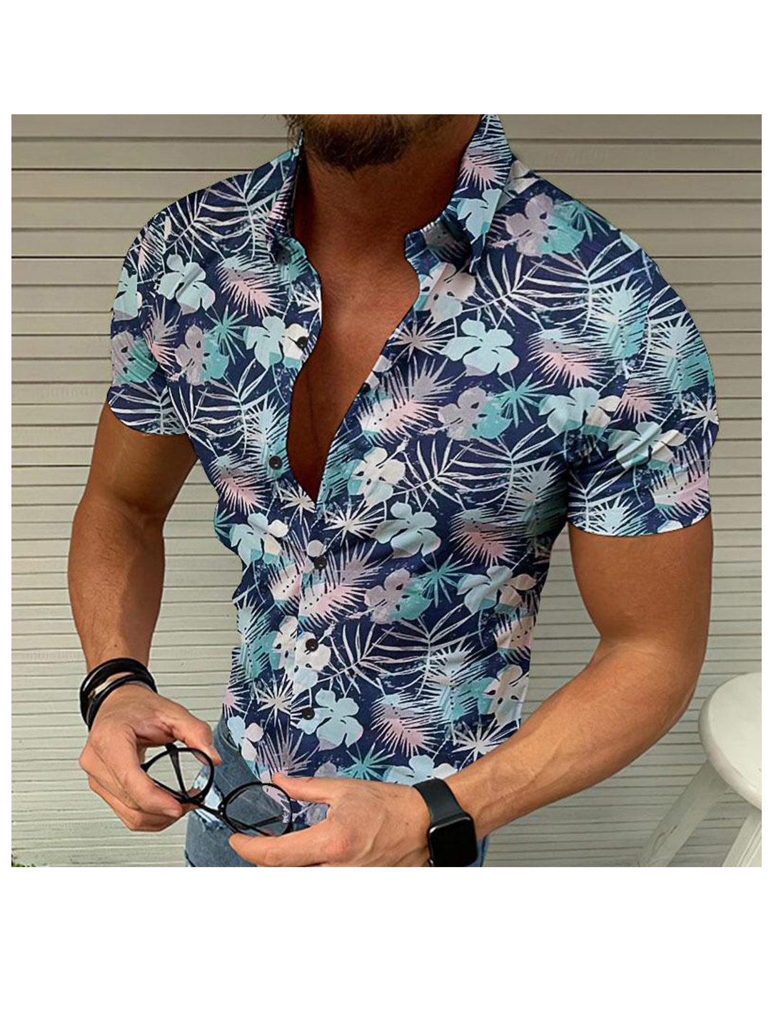 Men's Larson Summer Flower Printed Short Sleeve Shirt-poisonstreetwear.com